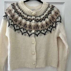 Joie Fair Isle Cardigan Sweater Cream Brown Alpaca Blend Button Front XS